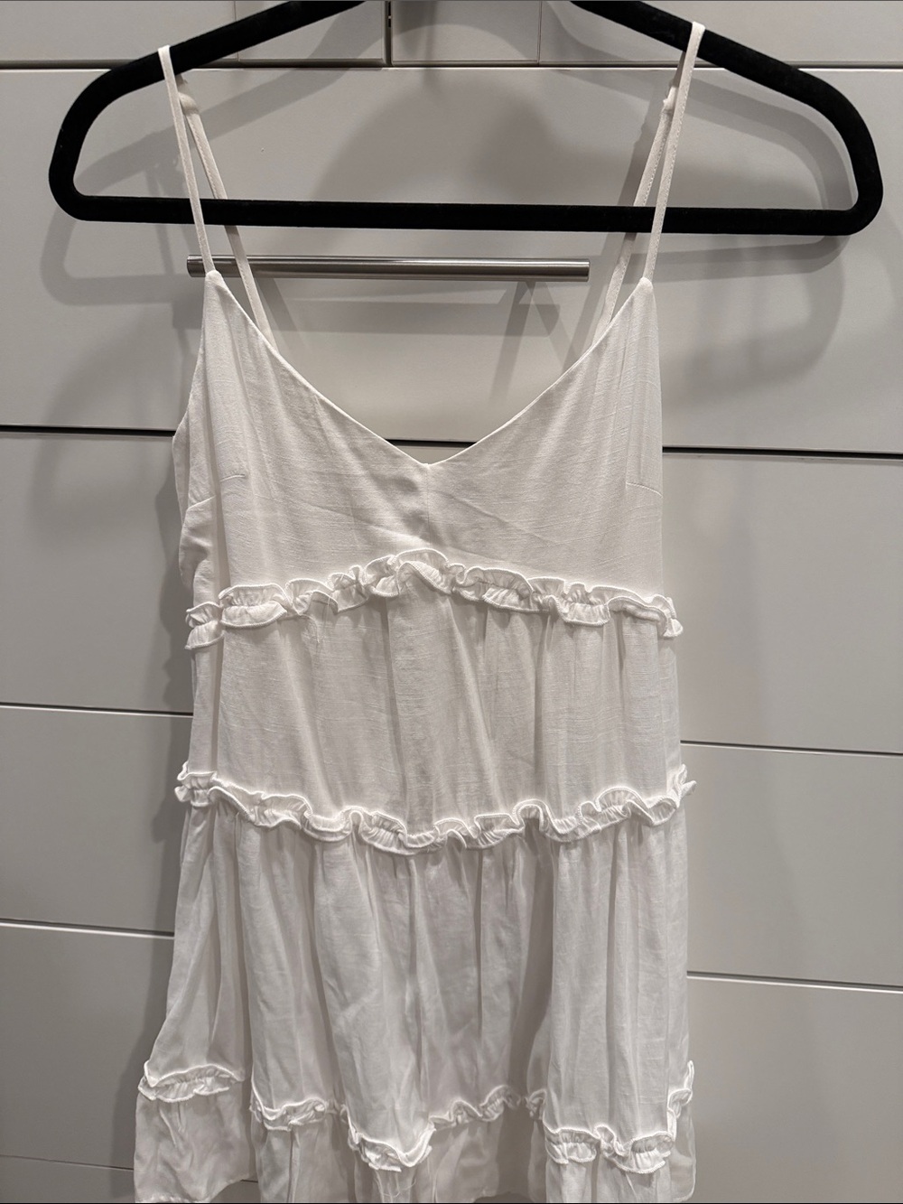 White Ruffled Mini Dress with Spaghetti Straps